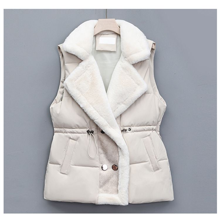 Women's Clothing Double Breasted Fur Collar Waist Fur Integrated Women's Double-Breasted Faux Fur Collar Waist-Cinching Fleece-Lined Vest Coat_ecoleips.com