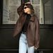 Women's Clothing Retro Brown Leather Jacket For Women Loose Fit Mid Length Style Fashion Women's Clothing Suit Collar_ecoleips.com