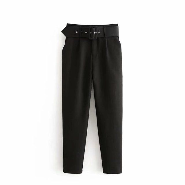Women's Clothing Elegant Temperament Small Feet Slim Professional White Casual Pants With Belt_ecoleips.com