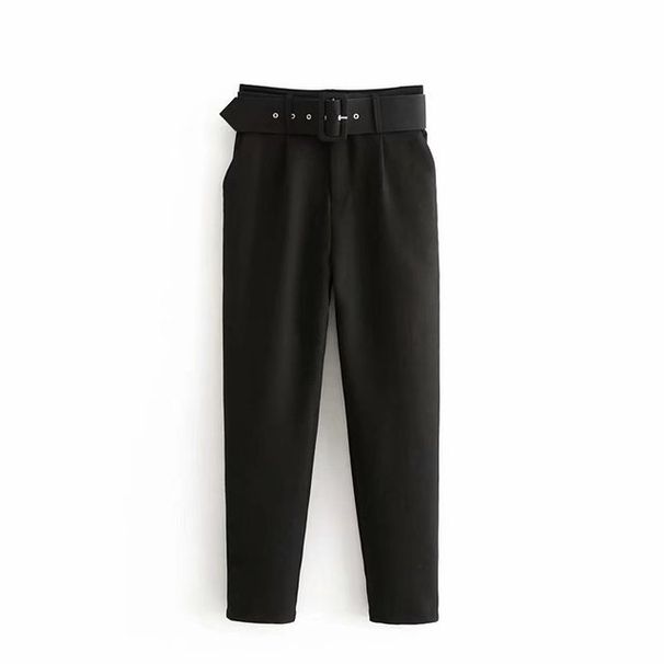 Women's Clothing Elegant Temperament Small Feet Slim Professional White Casual Pants With Belt_ecoleips.com