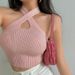 Women's Clothing New Hot Girl Sexy Cross Halter Neck Hollow Short Belly Exposed Knitted Vest_ecoleips.com