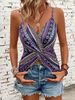 Women's Sexy V-neck Chain Printed Front Twisted Back Camisole Top, Made Of Polyester Fabric With Spaghetti Pattern_ecoleips.com