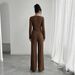 Spring 2026 Women's Solid Color V Neck Crossover Long Sleeve T-Shirt And Pants Set with Metallic Decoration for European American Style_ecoleips.com