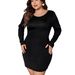 "Elegant Bow Tie Backless Bodycon Dress – Long Sleeve Round Neck Shimmering Dress, Plus Size Stretchy Fabric, Black, XL-4XL"_ecoleips.com