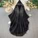 Women's Clothing High End Hot Diamond Beading V Neck Hooded Trumpet Sleeve Dress High End Temperament Irregular Chiffon Long Skirt_ecoleips.com