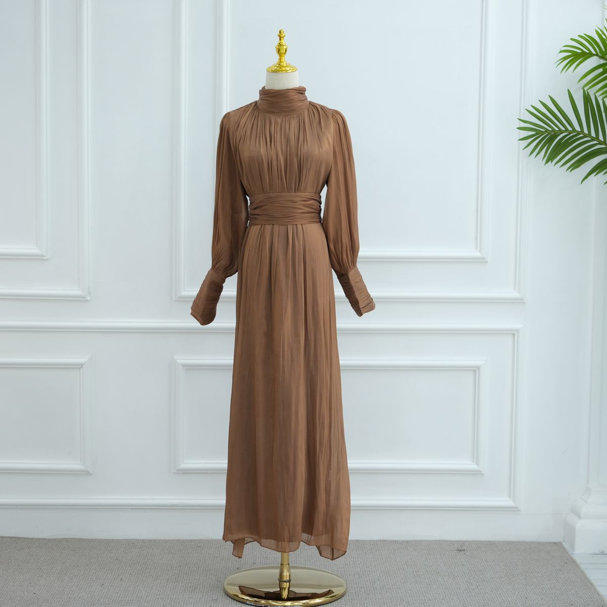Elegant Long-Sleeve Ruffle Hem Dress For Women – Flowy Maxi Dress With 3D Texture (Multiple Colors & Sizes)_ecoleips.com