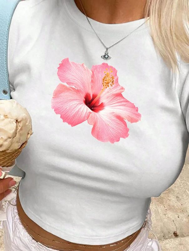 Women's Clothing Short Hot Girl Slim Top Short Sleeve Printed T Shirt Women's Baby Tee_ecoleips.com