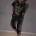 Women's Clothing Summer New Fashion Casual Printed Round Neck Short Sleeved Trousers Two Piece Suit_ecoleips.com