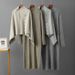 Cross-Border Fashion Elegant Sleeve Autumn Winter Women's Knitted Long Dress Slimming Shawl Coat Two-Piece Set_ecoleips.com