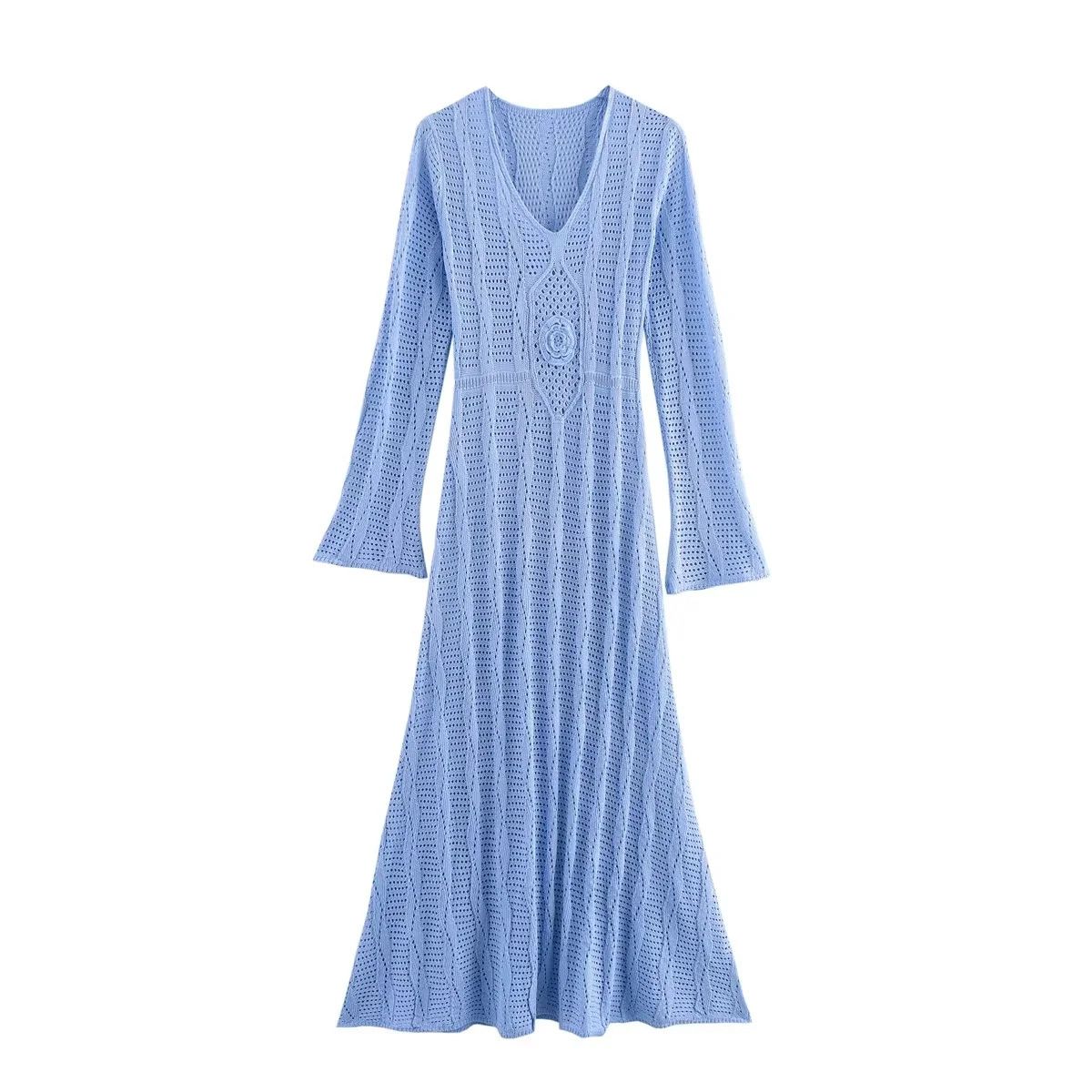 Chic Long Knitted Dress – Cozy & Stylish Women's Winter Dress, Soft Stretch Fabric, Elegant Fit (Azure, S-L)_ecoleips.com