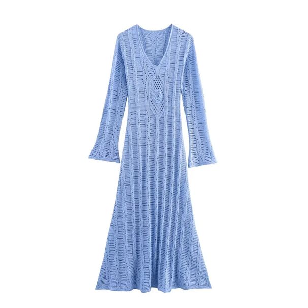 Chic Long Knitted Dress – Cozy & Stylish Women's Winter Dress, Soft Stretch Fabric, Elegant Fit (Azure, S-L)_ecoleips.com