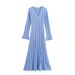 Chic Long Knitted Dress – Cozy & Stylish Women's Winter Dress, Soft Stretch Fabric, Elegant Fit (Azure, S-L)_ecoleips.com