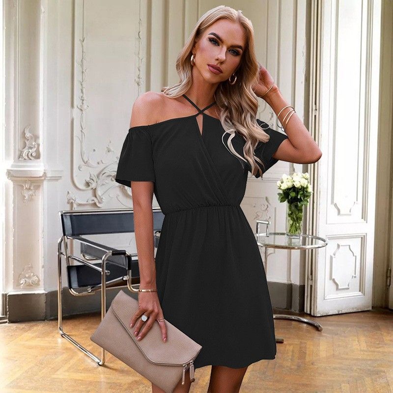 Women's Trendy Summer Dress Solid Tone Off‑Shoulder Design Delicate Spaghetti Straps Stylish Daily Vacation Wear_ecoleips.com