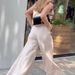 Women's Clothing New Fashion Contrast Color Short Sleeveless Tops Casual Wide Leg Pants Two Piece Set_ecoleips.com
