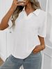 Women's Solid Color Lapel Knit Pullover Short Sleeve T-Shirt Loose Fit New Arrival_ecoleips.com