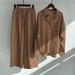 Women's Plus Size Vintage Linen-Look Shirt & High-Waisted Pants Set – Relaxed Fit 2-Piece Outfit In 14 Colors (M-4xl, Wrinkle-Resistant, Breathable)_ecoleips.com
