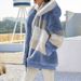 Women's Clothing autumn and winter warm plush patchwork zipper pocket hooded loose coat _ecoleips.com