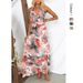 Women's Clothing Spring And Summer Style Printed Lace V Neck Waist Sexy A Line Dress_ecoleips.com