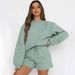K Women's New Arrivals Solid Color Loose Multi-Purpose Casual Round-Neck Hoodie And Shorts Set. No Accessories_ecoleips.com