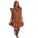 Women's Clothing Printed Flying Sleeves Loose Short Dress_ecoleips.com