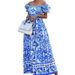 Women's Clothing Spot Women's Summer Hot Sale Fashion Short Sleeved One Shoulder Bohemian Print Dress_ecoleips.com