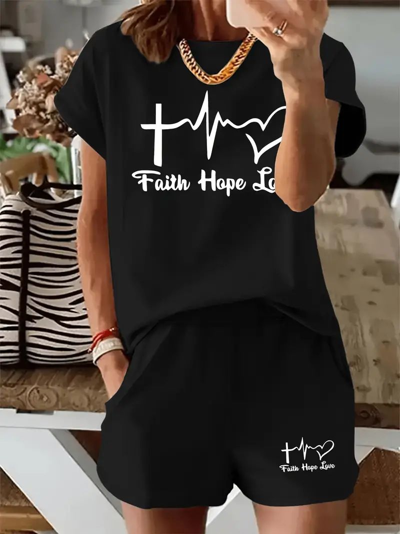 Women's Clothing Casual Summer Print Shorts Set Loose Fit With Short Sleeves Comfortable Lounge Wear_ecoleips.com