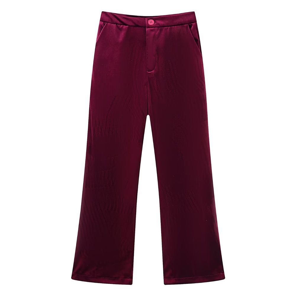 Women's Autumn Velvet Faux Fur Effect Cuffed Suit Jacket And High Waisted Trousers Set_ecoleips.com