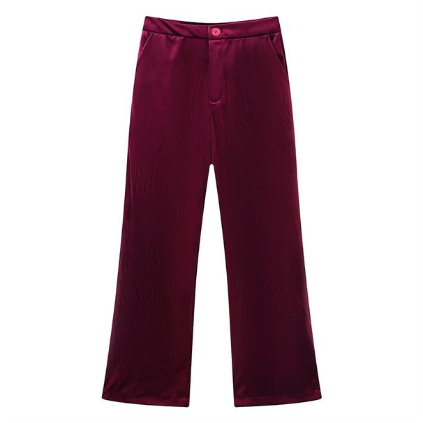 Women's Autumn Velvet Faux Fur Effect Cuffed Suit Jacket And High Waisted Trousers Set_ecoleips.com