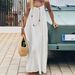 2026 Ice Silk Wrinkle Solid Color Ruched Backless Strap Long Beach Vacation Loose Home Dress_ecoleips.com
