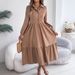 Real Shot Of 2026 Spring/summer European And American Style Casual Loose Long-sleeve Ruffle Shirt Dress,_ecoleips.com