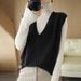 Aria Basics Loose V-neck Wool Knit Sleeveless Vest, Korean Style, Solid Color, Youthful Casual Women's Vest Top, Elegant_ecoleips.com