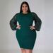 QJ5297 Women's Fashion New Sexy Solid Color Sequin Puff Sleeve Plus Size Dress For Chubby Women_ecoleips.com