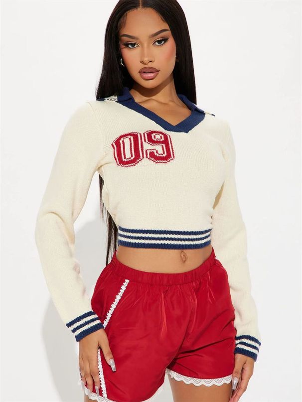 Women's Clothing New Autumn College Style Lapel Girl Contrast Color Elastic Long Sleeved Top Shorts Suit Female_ecoleips.com
