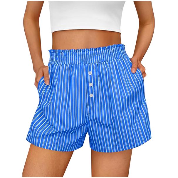 New Hot Selling Women's Clothing Striped Button Casual Commuter Shorts Women_ecoleips.com