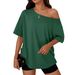 European And American Women's Off-Shoulder Loose Short Sleeve T-Shirt 2026 Summer Casual Spring Fashion Clothing_ecoleips.com