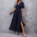 Women's Elegant High-Slit Maxi Dress with Flutter Sleeves And Smocked Back Stretchy Rayon Blend Black Caramel Navy S 2XL_ecoleips.com