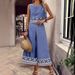 Women's Clothing New Summer Print Random Backless Tops Wide Leg Pants Casual Suits Women's Ethnic Style_ecoleips.com