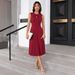 2026 Women Solid Color Waist Tie Dress, Elegant Slim Fit Formal Party Dress_ecoleips.com