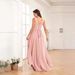 Women's Clothing New V Neck Pleated Slit Straps Long Chiffon Christmas Party Dress Skirt_ecoleips.com