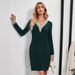 2026 V-Neck Lace Patchwork Vintage Solid Color Long Sleeve Dress For Women_ecoleips.com