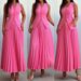 Voya Women's European American Style Set: Tank Top And Pleated Long Skirt, Summer Solid Color, High-end Elegant Women's 2-Piece Set_ecoleips.com