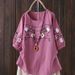 Cotton-Linen Literary And Artistic Retro Embroidery T-Shirt For Women's Summer Wear, Featuring A Traditional Ethnic Desi_ecoleips.com