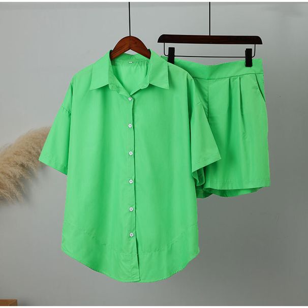 Women's Fashionable Casual Shorts Set European And American Style Spring/Summer Solid Color Sexy Temperament Short Sleeved Top And Bottoms_ecoleips.com