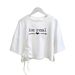 New Sweet Wind Waist Short Letter Printed Round Neck Drawstring T-shirt Women's Wear_ecoleips.com