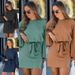 New Fashion Women's Clothing Belt Long-sleeved Knitted Pit Strip Dress Bubble Sleeve Casual Dress_ecoleips.com