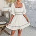 Women Elegant Solid Color Ruffle Short Sleeve Mini Dress Daily Dating Vacation Casual Outfit_ecoleips.com