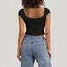 Women's V-Neck Short Sleeve T-Shirt With Ruffle Hem Detail, Slim Fit Fashion Top For Daily Wear_ecoleips.com