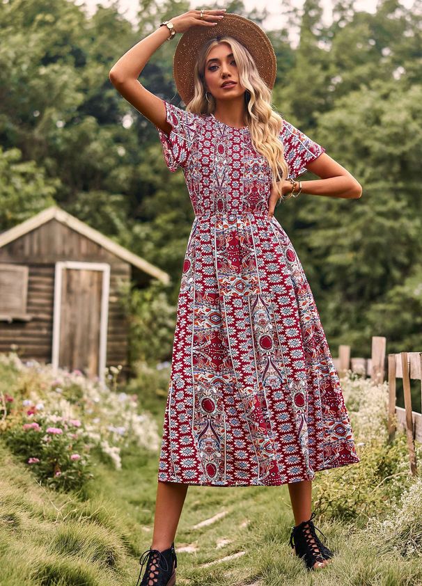 European American Style Women Big Swing Dress Spring Summer Waist Cinched Slimming Elegant Dress_ecoleips.com