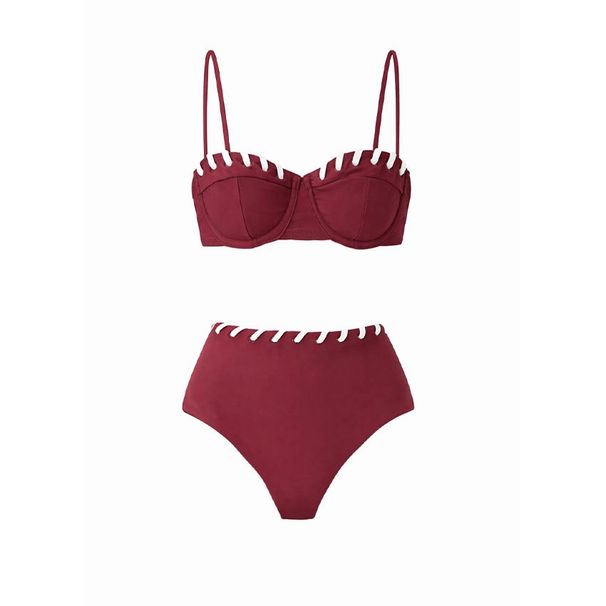 Burgundy Strapless Bikini Two Piece Swimsuit Set American Style For Women New Design_ecoleips.com