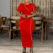 Elegant High-Waist Evening Gown – Stretch Polyester Formal Dress With Flattering Bodycon Silhouette (S-XXXL, Red/White, African & Western)_ecoleips.com